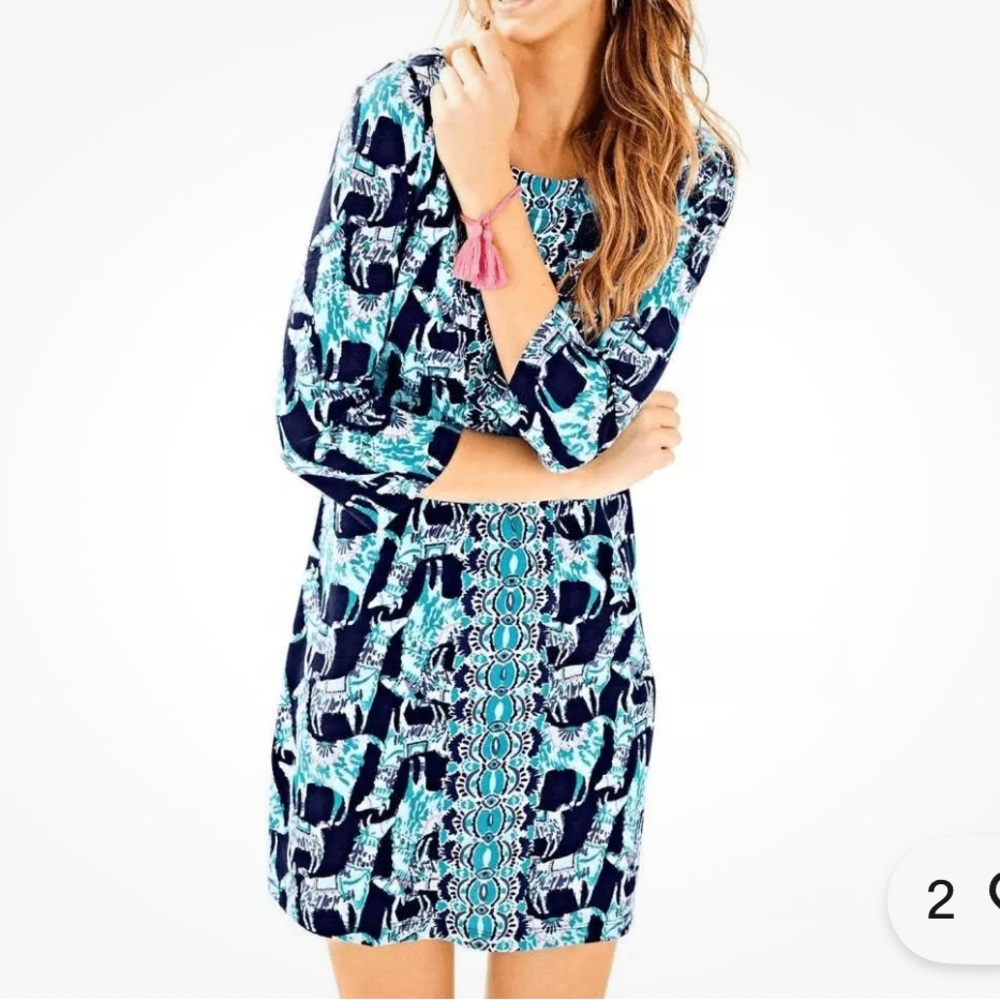 Lilly Pulitzer Bay Dress Women Small Alpaca My Bags Navy Blue Knee-Length Cotton